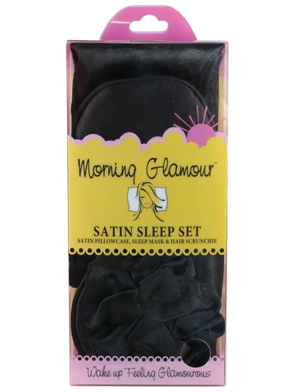Silky Black Satin Pillowcase with Matching Eye Mask & Scrunchie